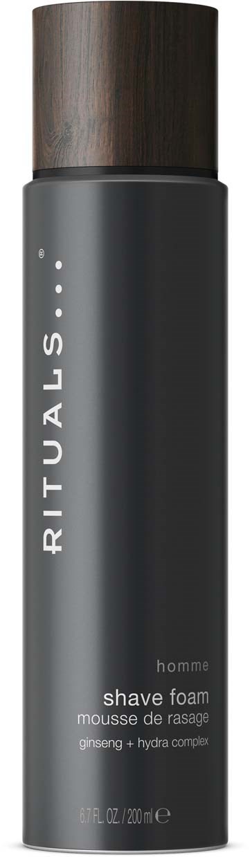 A tall, dark gray bottle of shavin