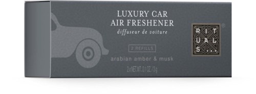 Eine Schachtel für Luxusauto-Lufterfrischer mit Autosymbol, Duft von arabischem Bernstein und Moschus, 2 Nachfüllungen.