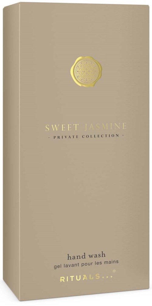 Beige såpeeske med gullmerke og tekst for håndvask fra Rituals Sweet Jasmine-kolleksjonen.