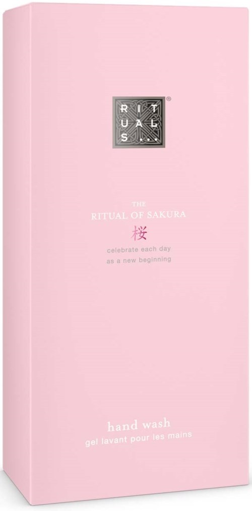 Ein rosa Karton mit Text über Sakura Handwäsche und einem Logo oben.