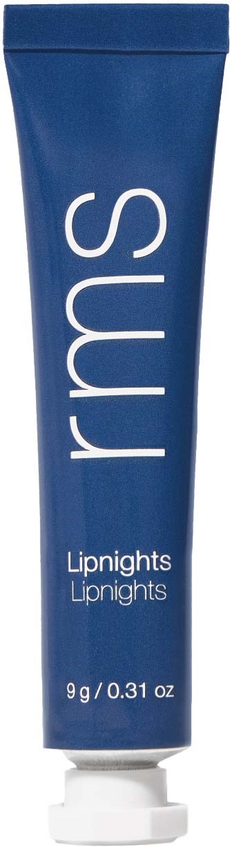 Blue tube of lip gloss with "rms" logo and "Liplights" written on it, containing 9 grams.