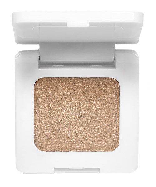 Beige Lidschatten in einer weißen Kompakt mit Spiegel, schimmerndes Finish.