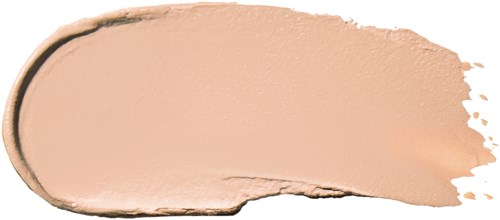 Ein hellbeige Make-up- oder Foundationproben auf Schwarz, mit einer gebogenen Kante und ungleichmäßigen Rändern.