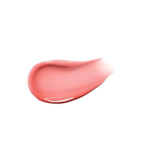 Ein rosa, glänzender, gekrümmter Klecks Lippenstift oder Farbe auf weißem Hintergrund.