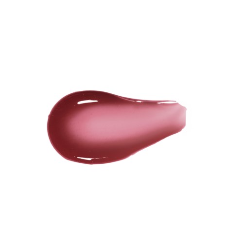 Ein Tropfen rosa-roten Lippenstifts mit glänzender, glatter Oberfläche auf weißem Hintergrund.
