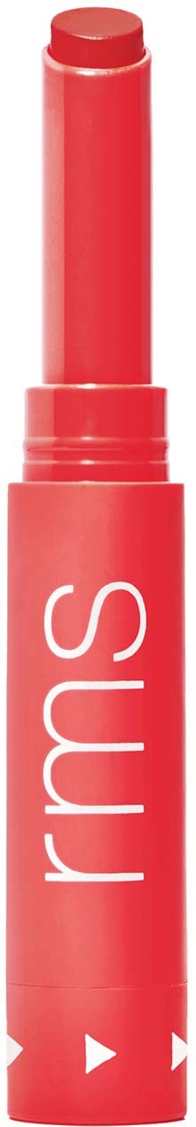 Ein rosa Lippenstift mit gedrehtem Deckel, beschriftet mit "rms" in weißen Buchstaben.