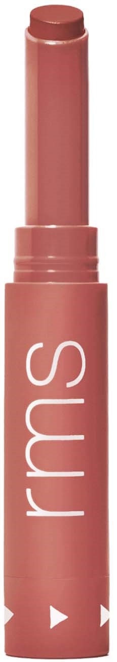 Ein pinker Lippenstiftstift mit dem Markennamen 'rms' geschrieben.