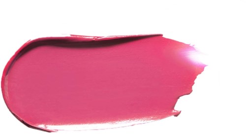 Pinkfarbener Lippenstiftstrich mit glänzendem Finish und ungleichmäßigem Rand.
