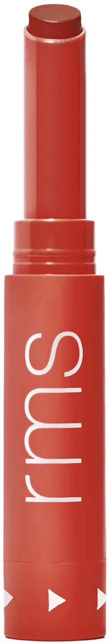 Roter Lippenbalsam in einer Tube mit weißem Text "rms". Lippenbalsamspitze ausgefahren.