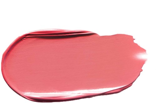 Ein Tupfer rosa Lippenstift mit Glanz auf weißem Hintergrund.