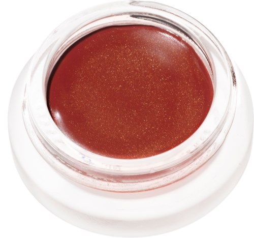 En liten burk med röd glansig gel eller nagellack, möjligen nagellack eller kosmetiskt produkt.
