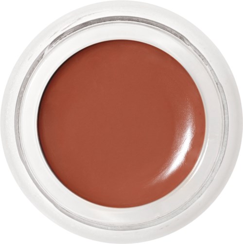Ein runder Make-up-Behälter mit brauner Creme darin.