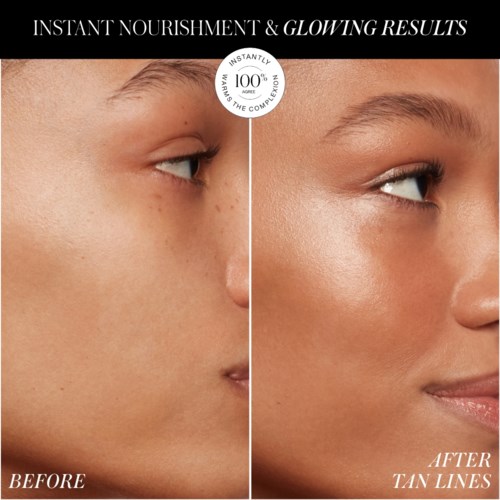 Vergleich nebeneinander, zeigt Haut vor und nach Verwendung eines Glow-Boosting-Produkts.