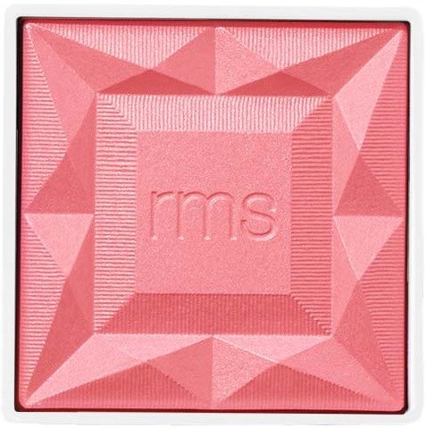 Ein pinkfarbener Lidschatten mit geometrischem Muster und dem Wort 'rms' in der Mitte.