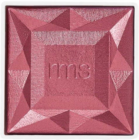 Eine rosa Make-up-Lidschattenkompakt mit geometrischem Muster und 'mms'-Logo in der Mitte.