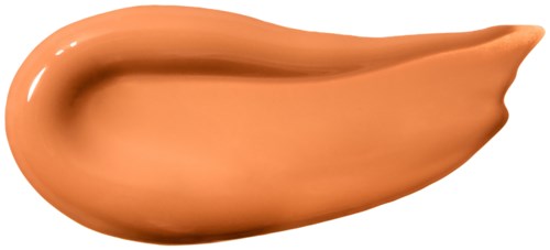 Ein beige- bis hautfarbener Make-up- oder Hautpflegeprodukt in gebogener Form mit glatter Textur.