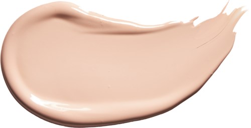 Ein beige flüssiger Foundation- oder Make-up-Teppich, gleichmäßig mit einem Pinsel aufgetragen, auf weißem Hintergrund.