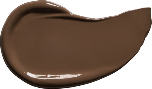 Ein Klecks braune Schminke oder Farbe, geformt wie ein gebogener Pinselstrich.