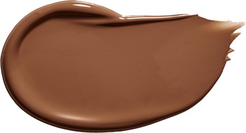 Ein glatter Streifen brauner Schminke oder Creme, mit abgerundeter Kante und spitzem Ende.