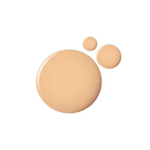 Three beige circles of different sizes are arranged on a white background.