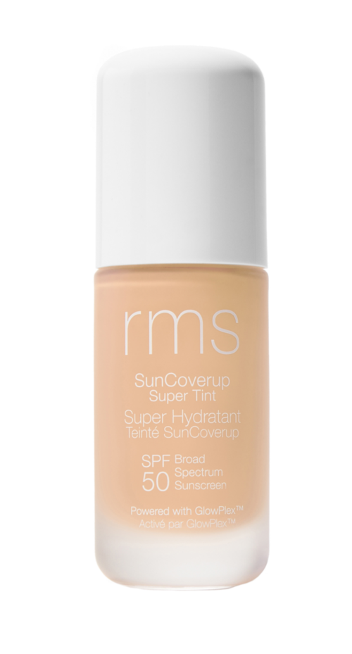 Eine kleine Flasche RMS SunCoconut Super Hydrator mit SPF 50, für Sonnenschutz und Feuchtigkeit.