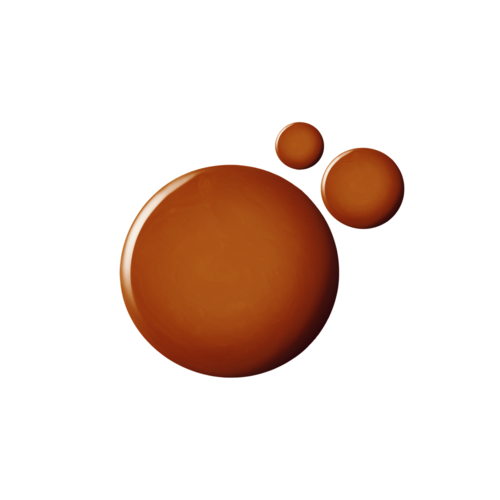 Three brown spheres, one large and two small, floating against a white background.