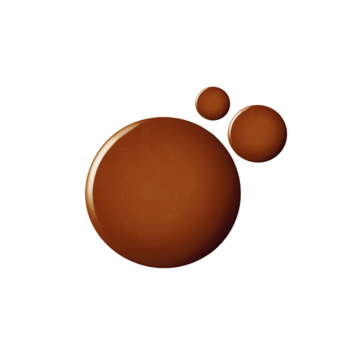 Three brown spheres of different sizes with a shiny surface on a white background.