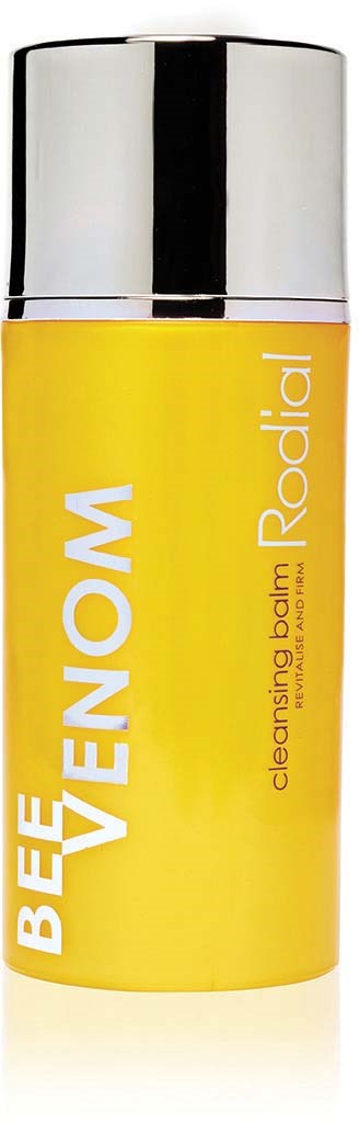 Gele fles met zilveren dop, gelabeld 'BEFÊNO M' en 'Cleansing balm Radial'.