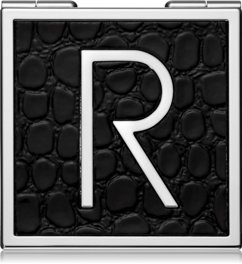 A logo with a stylized R on a textured black background, enclosed in a silver frame.