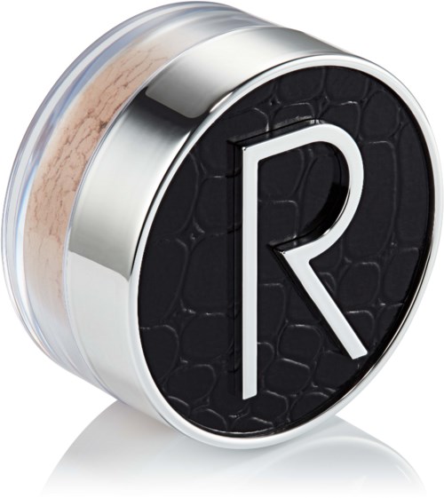 A round container with a black lid featuring a white letter R on a textured background.