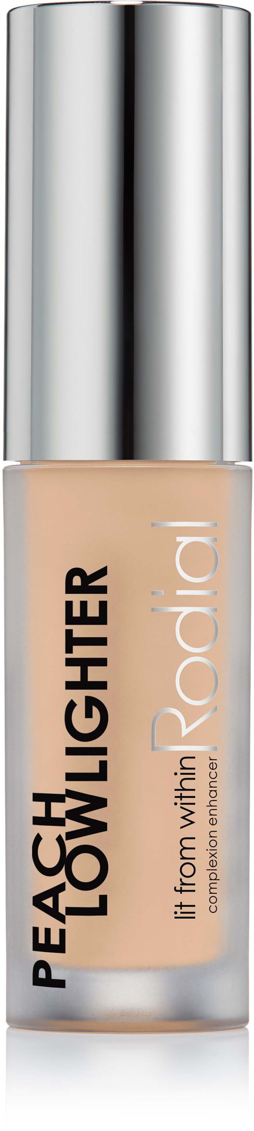 Peach-colored liquid concealer in a glass tube with a silver cap. Brand name is 'Peach Lightener'.