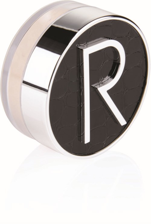 A round device with a black face, silver sides, and a white 'R' logo in the center.