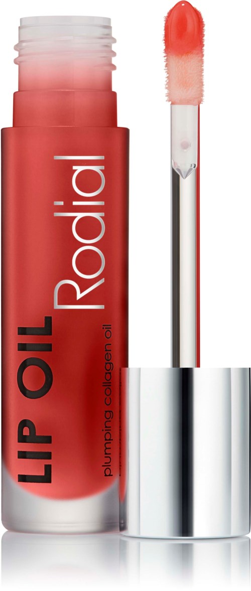 Lip oil tube with a doe-foot applicator, labeled 'Lip Oil Radian,' in red color.