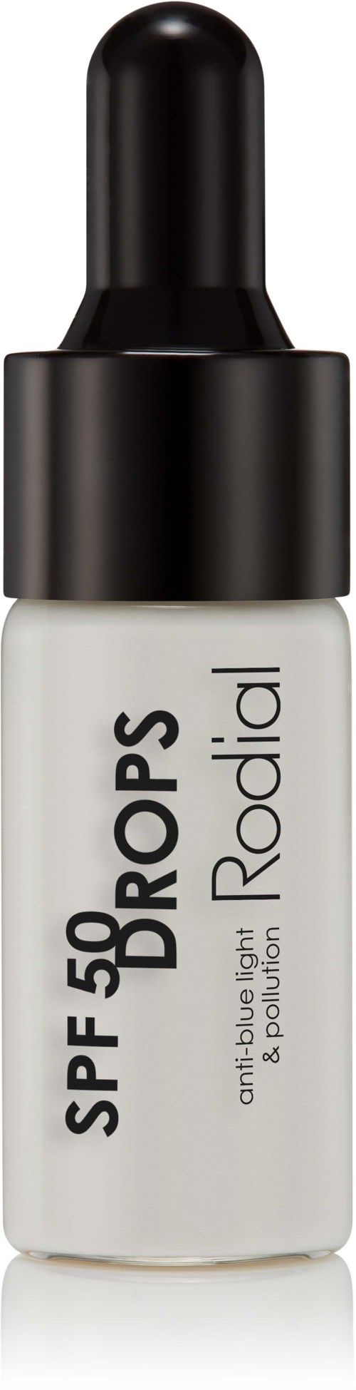 Klein fles met pipet, label SPF 50, Rozial, voor verheldering en bescherming tegen vervuiling.