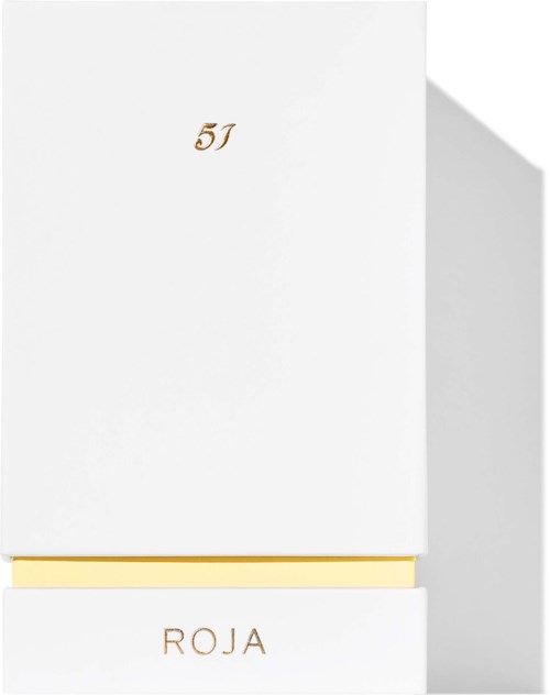 Eine weiße Box mit der Zahl 51 und dem Wort ROJA, mit Schatten und goldenen Akzenten.