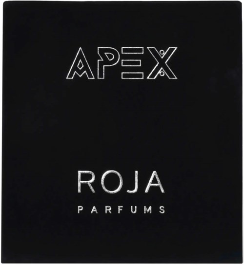 The image shows a black background with the words "APEX" at the top and "ROJA PARFUMS" at the bottom.