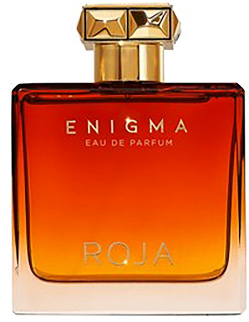 Punainen ja orangeinen hajuvesipullo kultalusikalla, nimeltä Enigma Roja.