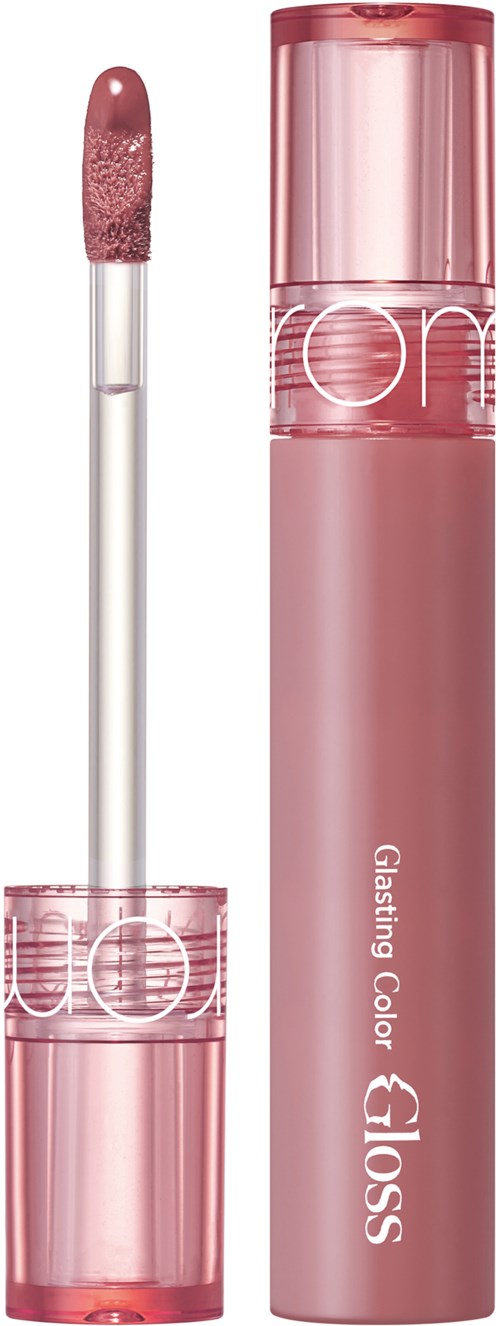 A pink lip gloss with a clear cap, opening to show the applicator with pink gloss.