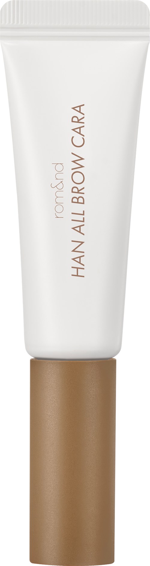 Eine weiße Tube mit brauner Kappe, beschriftet 'HANA ALL BROW CREAM' von nom's.