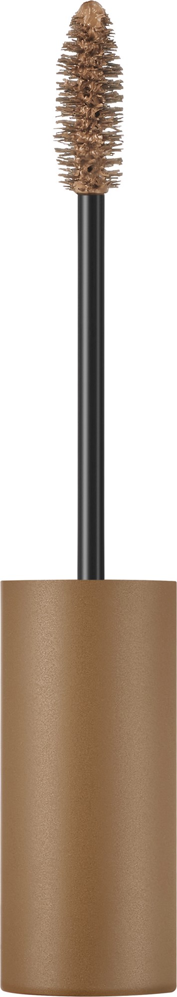 Eine Mascara-Bürste mit braunem Griff und braunen Borsten, zum Auftrag von Wimperntusche.