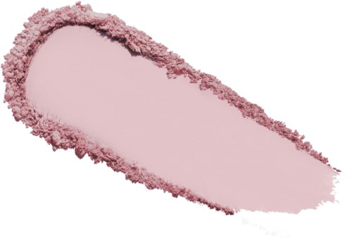 Pink makeup puder, spridd med en rund kant, på en vit bakgrund.