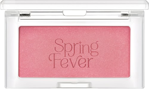 A pink blush with the words "Spring Fever" in a clear plastic case.
