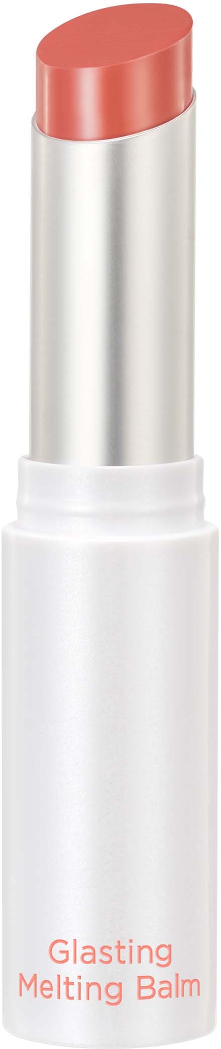 Roze lippenbalsem in een witte huls, gemarkeerd "Glasting Melting Balm".