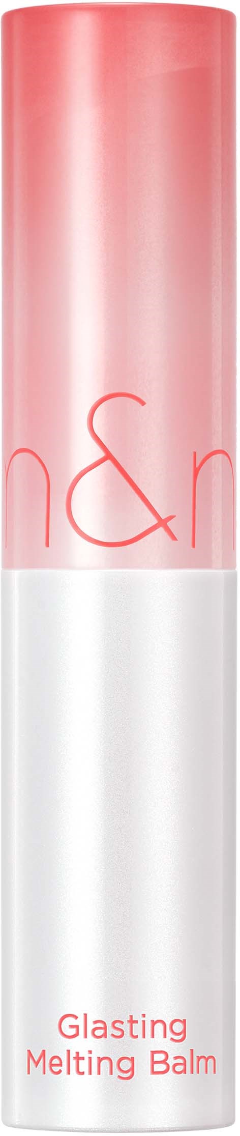 Eine rosa-weiße Tube mit der Aufschrift 'Glasting Melting Balm' und einfachem Design.