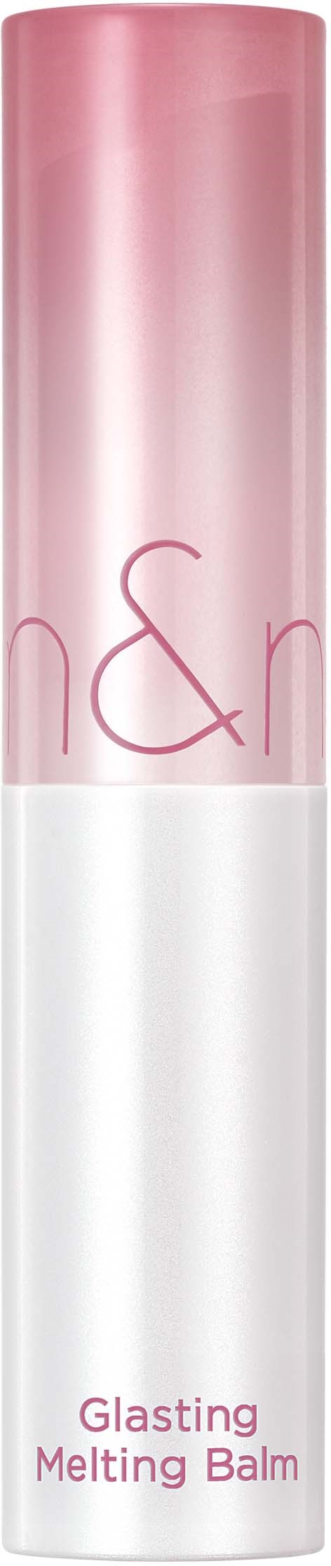 Eine rosa-weiße Tube mit der Aufschrift 'Glasting Melting Balm' steht aufrecht, wahrscheinlich ein Schönheits- oder Hautpflegeprodukt.