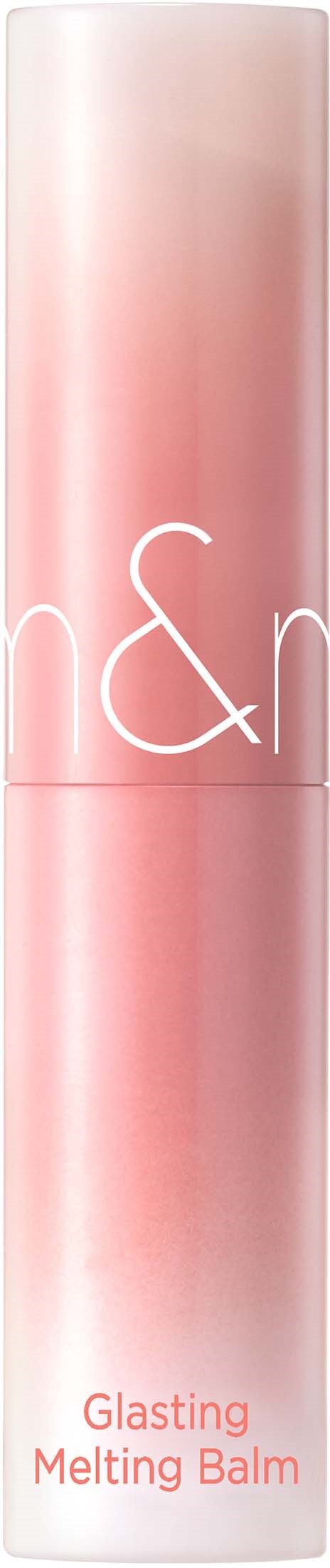 Ein rosa zylindrischer Behälter mit Farbverlauf, beschriftet "Glasting Melting Balm."