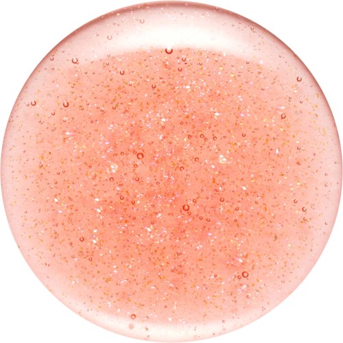 A round pink glittery surface with tiny sparkling particles spread evenly.