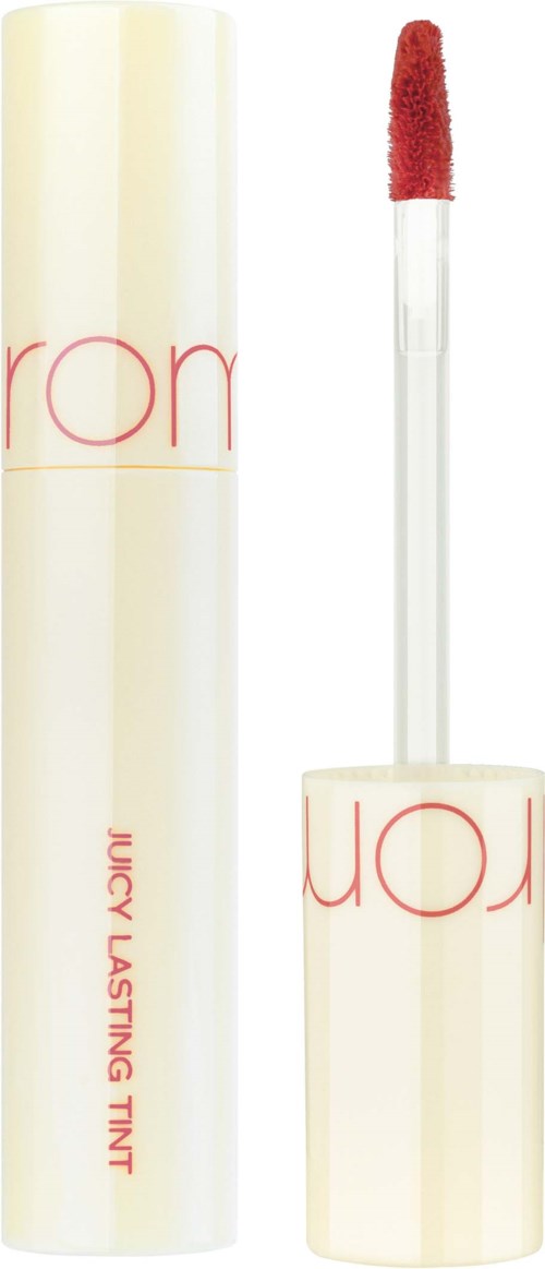 Lippenbalsem met een witte tube, rode letters en een zachte rode applicator. Het is een Juicy Lasting Tint.