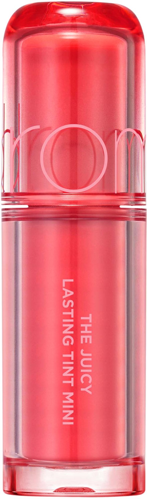 A pink lip gloss tube with the text "THE JUICY LASTING TINT MINI" on it.