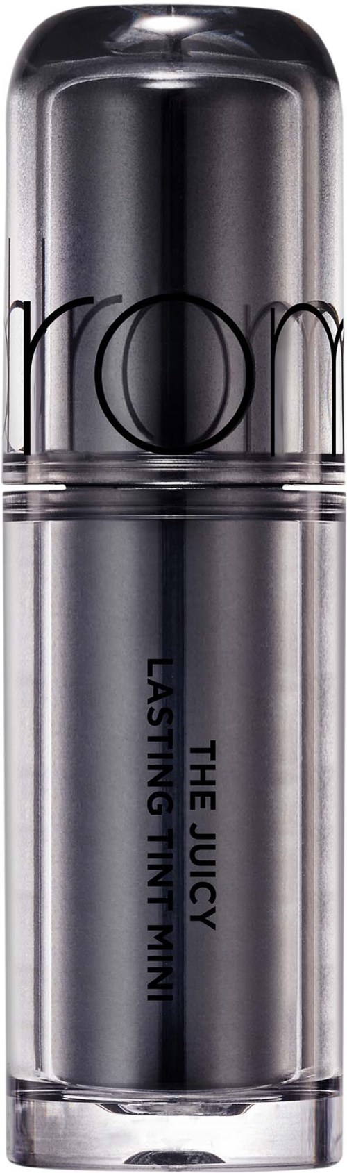 A small, black, shiny tube with text, likely a lip gloss or mini cosmetic product.